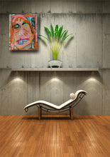 abstract portrait on wall with plant and chair by cheryl wasilow
