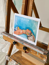 original artwork print of beautiful woman with head piece and bustier laying on her back by artist cheryl wasilow