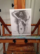 drawing of naked woman setting on easel by cheryl wasilow
