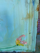 blue art with pink and yellow flower by cheryl wasilow