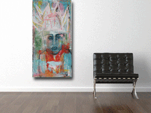 painting of abstract queen on wall by cheryl wasilow