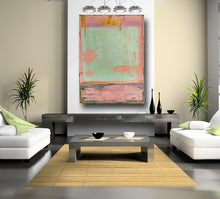 aqua, pink and metallic gold large mixed media artwork by cheryl wasilow