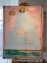 Pink, blue and metallic gold abstract mixed media painting by cheryl wasilow