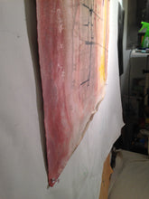 close up of pink, red and yellow abstract painting by cheryl wasilow