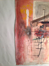 close up of pink, red and yellow abstract painting by cheryl wasilow