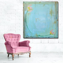 abstract painting on wall with pink chair by cheryl wasilow