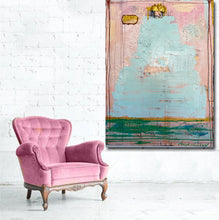 Pink, metallic gold, light blue large abstract sculptural 3d painting by cheryl wasilow