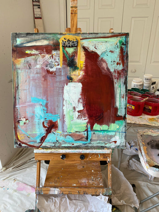 turquoise, burgundy red, metallic gold painting by cheryl wasilow