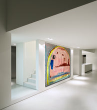extra large abstract painting in pink displayed in contemporary home by cheryl wasilow
