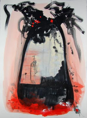 black and red abstract on heavy textured paper
