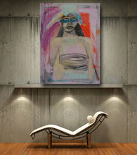red and purple painting of female figure in large size 30 x 40 by cheryl wasilow artist