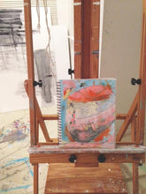 beautiful pink and blue painting displayed on easel by artist Cheryl Wasilow