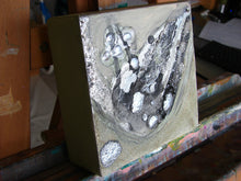 olive green, black and silver abstract painting 6 x 6 inches by cheryl wasilow