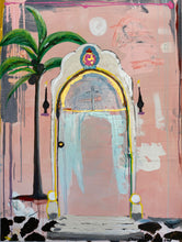 gorgeous large wall art, pink with door and palm tree by cheryl wasilow