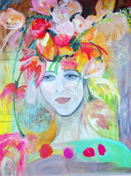 portrait of face with flowers on head by cheryl wasilow