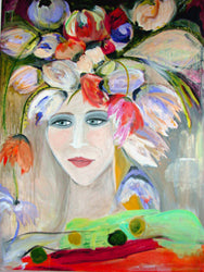 portrait of face with flowers by cheryl wasilow