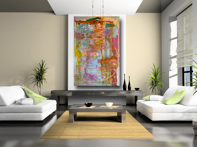 brightly colored abstract painting in huge size by artist Cheryl Waslow