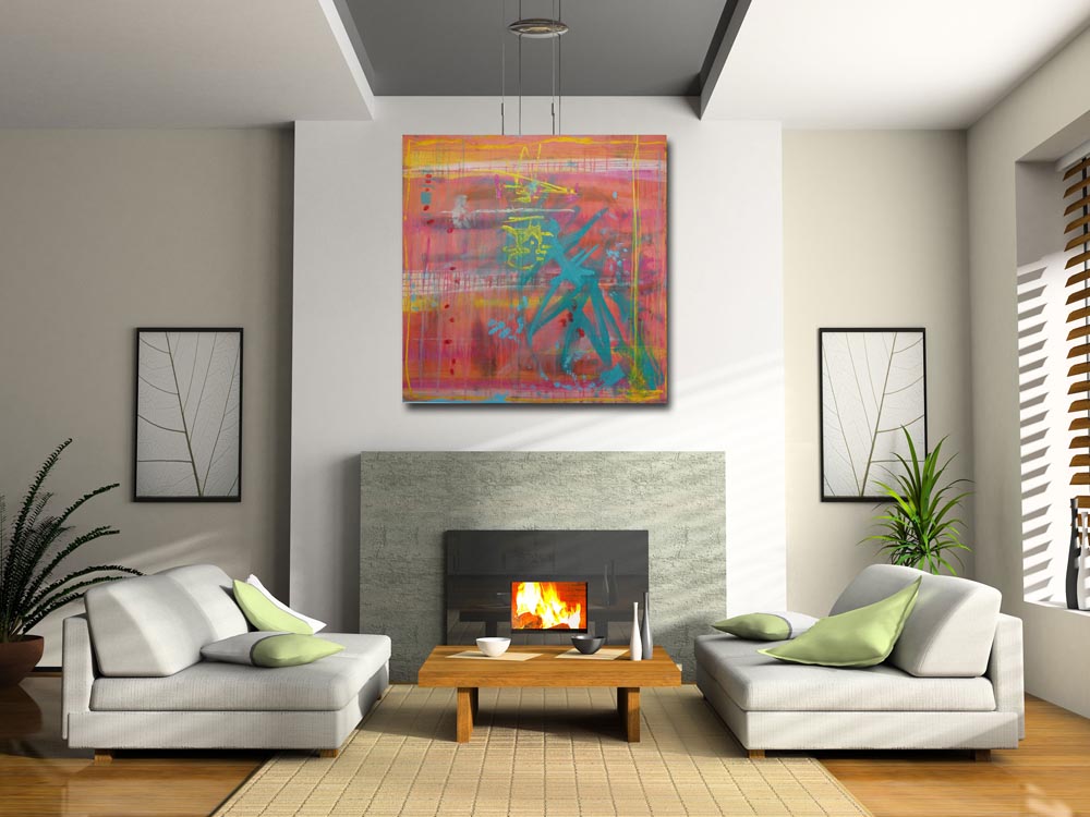 orange and turquoise square original abstract painting by cheryl wasilow