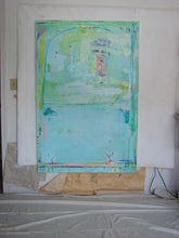 pastel aqua blue huge contemporary art on art studio wall by cheryl wasilow 