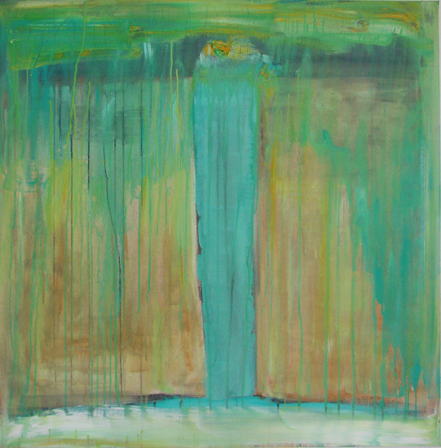 36 x 36 square turquoise, green and black acrylic painting cherylwasilowart