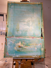 turquoise large painting on easel by cheryl wasilow