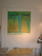 36 x 36 large artwork on art studio wall with spotlight by cherylwasilowart