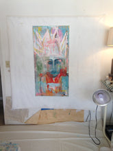 large abstract figurative painting of woman with crown by cheryl wasilow 