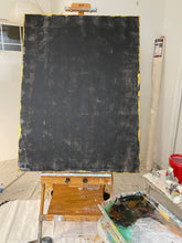 black abstract painting on easel by cheryl wasilow