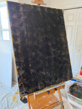 black painting contemporary art on easel by cheryl wasilow