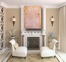 pink and metallic gold large painting