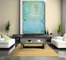 large unique seafoam blue green contemporary painting by artist cheryl wasilow