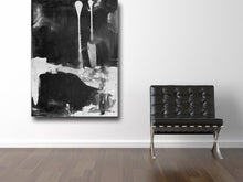black and white abstract painting with chair by Cheryl Wasilow