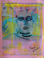 pink, yellow and blue abstract figurative face of girl by Cheryl Wasilow