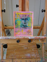 abstract figurative painting of womans face in pink, yellow and blue by artist cheryl wasilow