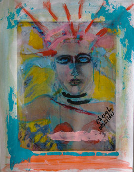 small painting of abstract face bohemian boho artwork by Cheryl Wasilow