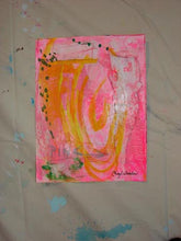 glossy flourescent pink abstract painting with yellow, white and green by cheryl wasilow