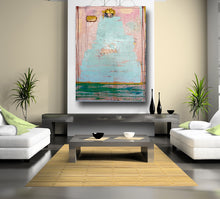 large 65 x 48 contemporary painting with heavy paint in pink, metallic gold and blue green by cheryl wasilow